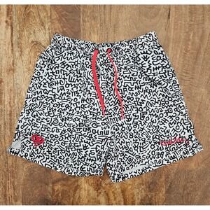 Keith Haring x Shoe Palace Shorts Mens M Black White Mesh Running Swimming Rare